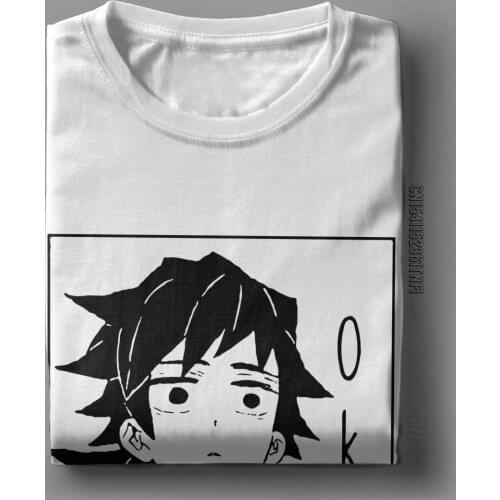 Giyuu Tomioka Demon Slayer T-Shirts For Men Vintage Cotton Tee Shirt Round Neck Classic Short Sleeve T Shirts Plus Size Tops