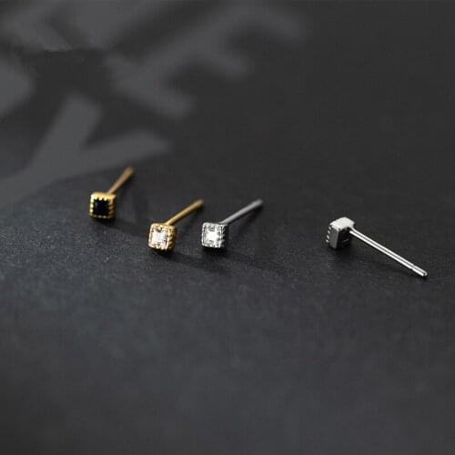 KAMIRA Real 925 Sterling Silver Fashion Geometric Zircon Square Stud Earrings for Women Teen Simple Party Piercing Jewelry 2021