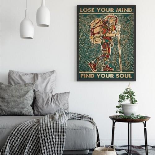 Lost Your Soul Find Your Soul Hiking Retro Canvas Painting Art Nordic Posters and Prints Wall Pictures for Living Room Decor