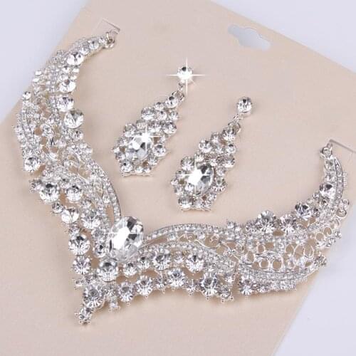 3 Pcs/Set Women Lady Necklace + Earrings Crystal Wedding Party Bride Necklaces Earring Jewelry Kit Gifts EA