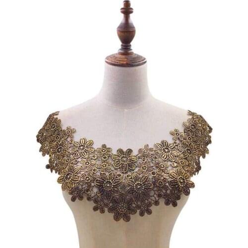 1 Pair 45*27cm New Arrival Vintage Gold Sewing Applique Lace Collar DIY Craft