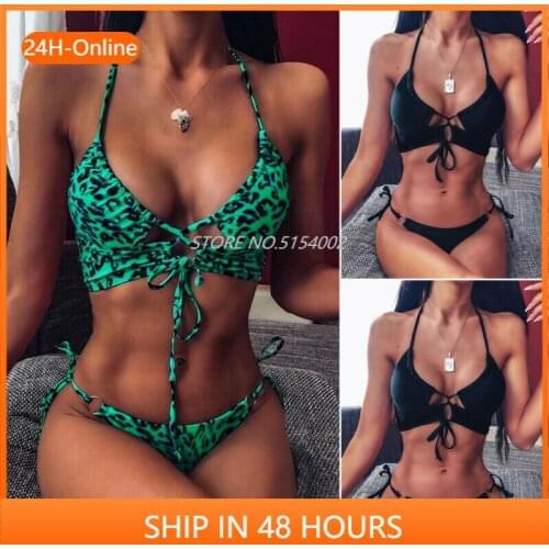 Sexy Womens Leopard Bikini Set Bandage Push-up Padded Swimsuit Triangle Swimwear Beachwear Swimming Suit Bathing Suit Tankini