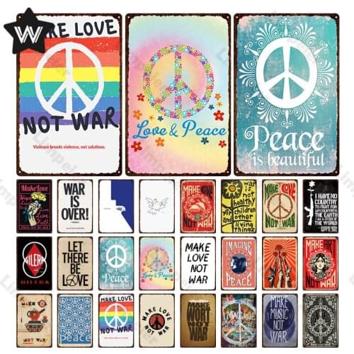 Make Love Not War Metal Plaque Vintage Peace Is Beautiful Sign Bar Pub Plaque Retro Metal Poster Tin Poster Man Cave Wall Decor
