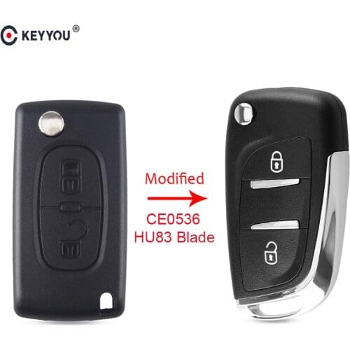 KEYYOU Modified Flip Car Key Shell For Citroen C2 C3 C5 C6 C8 For Peugeot 307 408 308 Remote Fob Case 2 Button CE0536 HU83 Blade