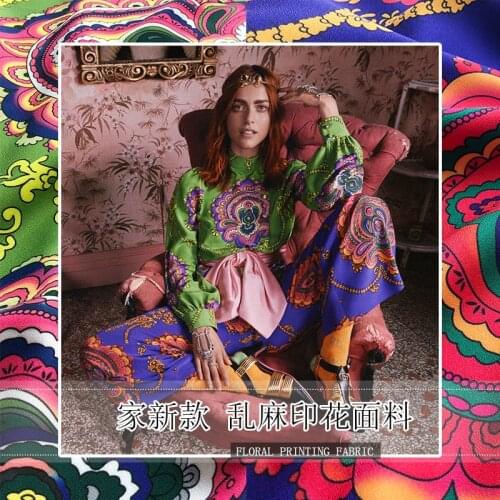 Fashion Week printed fabric 145cm wide brand digital printing twist fabric meter dress handmade DIY fabric wholesale cloth