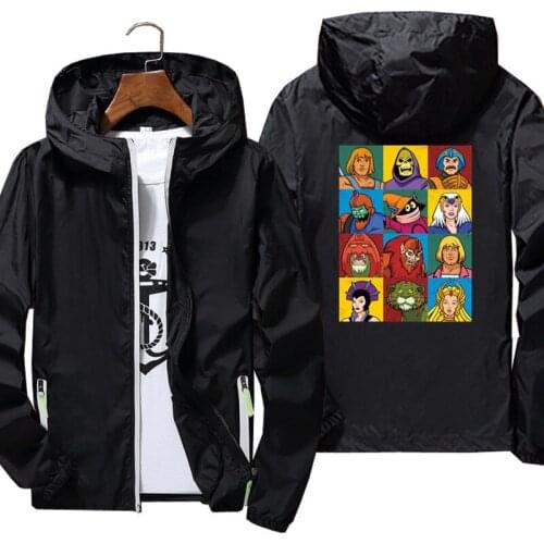 Mens He-Man And Friends Masters of the Universe Bomber Jacket Plus Size Thin Reflective Windbreaker Skin Ultra Light Hood Coat