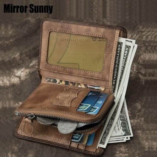 Mens Euro American Short Wallet Genuine Cowhide Leather Vertical Purse Drivers License Multi-functional Retro Male Card Bag