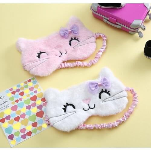 Soft Plush Sleeping Eye Cover Women Eye Patch Girls Blindfold Cartoon Cute Cat Nap Rest Sleeping Eye Mask Protection