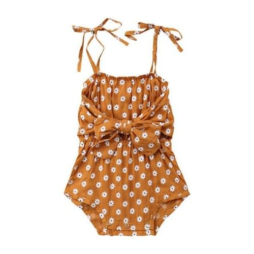 0-24M Summer Girls Floral Dots Bodysuits Clothes Cotton Baby Kids Strap Bowknot Jumpersuit Playsuits Outfits Summer Sunsuit