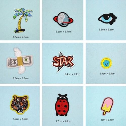 Tiger Tree Eye Star Patches Cap Shoe Iron On Embroidered Appliques DIY Apparel Accessories Patch For Clothing Fabric Badges BU35