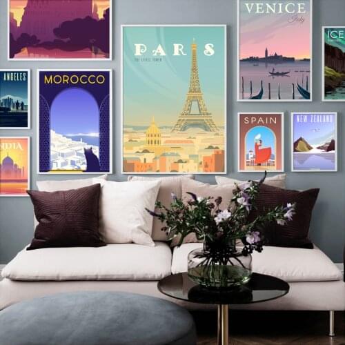 Nordic Poster Wall Pictures for Living Room Decor Paris Spain Venice Quebec Iceland City Sign Map Wall Art Print Canvas Painting