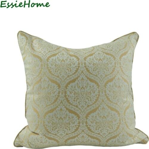ESSIE HOME Damask Pattern Yellow Pillow Case Cushion Cover Jacquard Light Yellow Cushion With Piping Edge