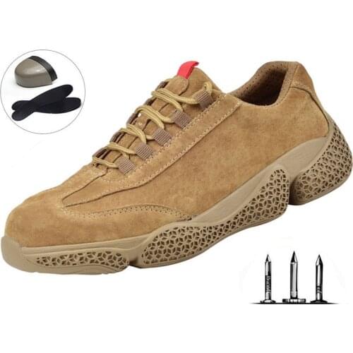 Autumn New Pigskin Face Anti-pierCing Protective Shoes Non-slip Breathable Work Shoes Low to Help Steel Toe Boots Outdoor Lushan