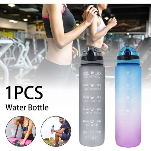 1L Portable Water Bottle BPA Free With Bounce Cover Time Scale Reminder Frosted Leakproof Cup For Outdoor Sports Fitness
