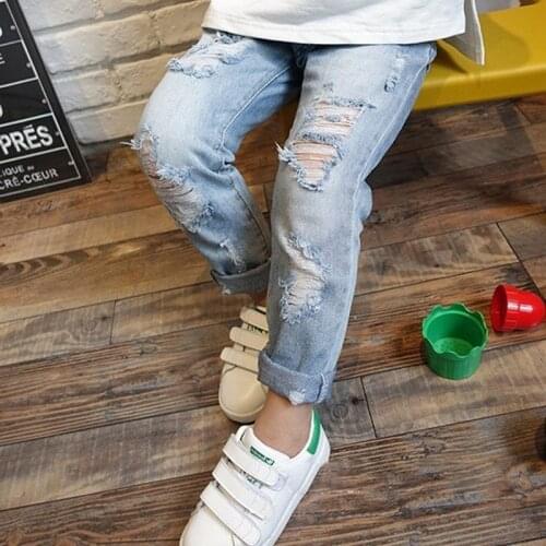 Hole Casual Children Jeans Clothing For Boy Girl Kids Denim Pants Children Trouser
