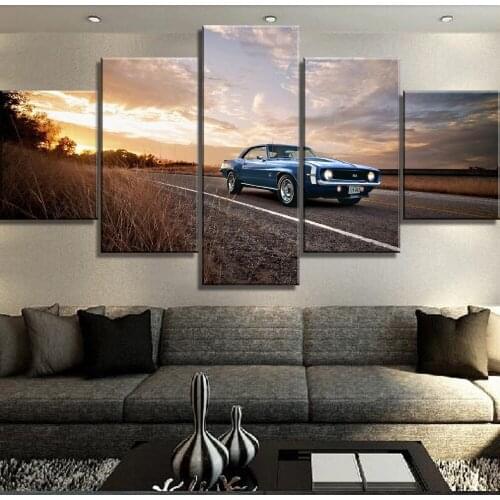 Framework 5 Piece HD Print Large Camaro Car Poster Cuadros Landscape Canvas Wall Art Home Decor For Living Room Canvas Painting