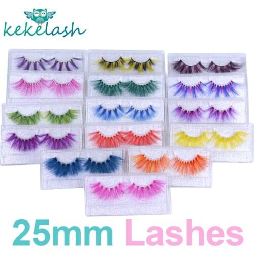Kekelash halloween colored rainbow real mink eyelash lashes wholesale 25mm long strip eye lashes bulk cosplay party makeup lash