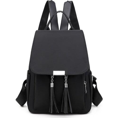 Women Tassel Anti-theft Backpack Nylon Teenager Girls School Bookbag Rucksack Daypack Female Travel Large Capacity Shoulder Bag