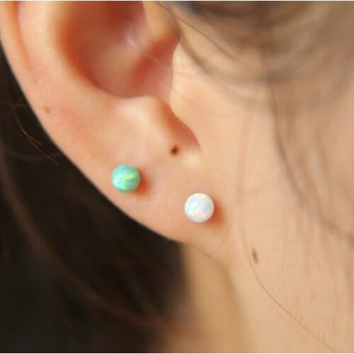 4 colors 4mm round ball studs green white red purple fire opal bead 925 sterling silver ear pin high quality 2017 ball earring