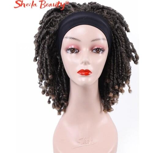Short Headband Wig Dreadlock Twist Wig for Women Black Curly Afro Wigs Faux Locs Braids Synthetic Hair Wigs with Curly Ends