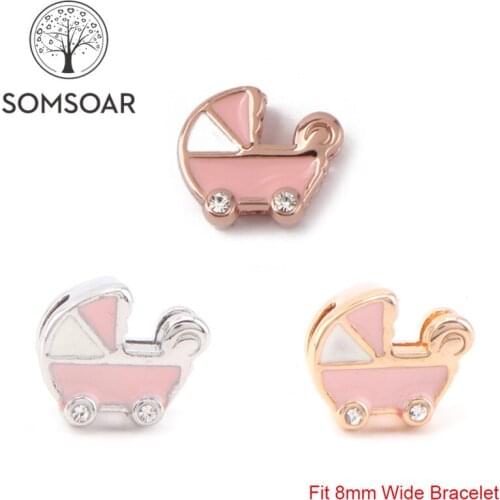 Somsoar Jewelry baby carriage Slide diy Charms fit 8mm Wide Leather Wrap Bracelet Mesh Bracelet for Toddler/Women 10pcs/lot