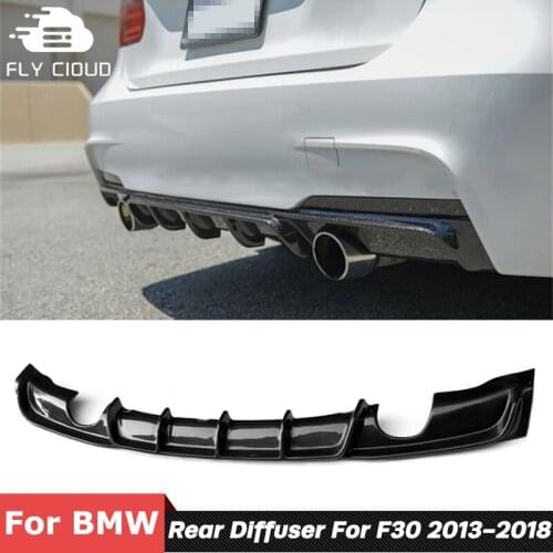 Carbon Fiber Both Sides 2 Exhaust Pipes Back Chin Rear Bumper Lip Diffuser For BMW 3 Series F30 F35 Tuning 2013-2018
