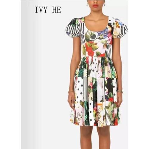 IVY HE High Quality Summer Dress Woman Clothing Fashionable Casual Versatile Floral Print Midi Dress Traf Robe ZA Party Dresses