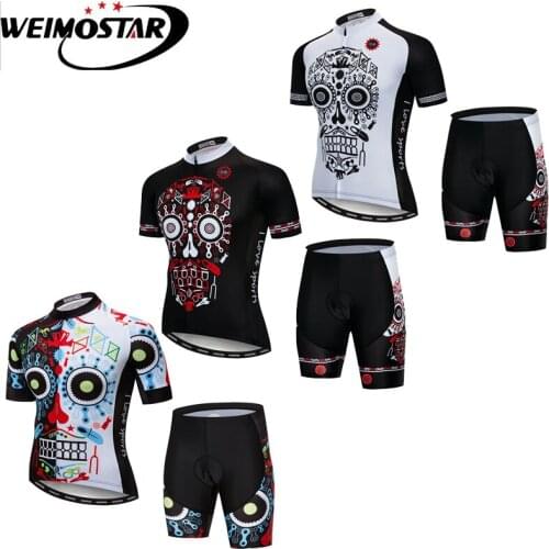 Weimostar White Skull Cycling Jersey Mens Set Maillot Ropa Ciclismo Breathable Team Racing Sport Bicycle Jersey Cycling Clothing