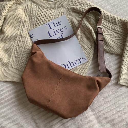 Retro Nubuck PU Leather Women Shoulder Hobos Bag Solid Color Brown Crossbody Bag Large Capacity Female Shopping Top-handle Bags