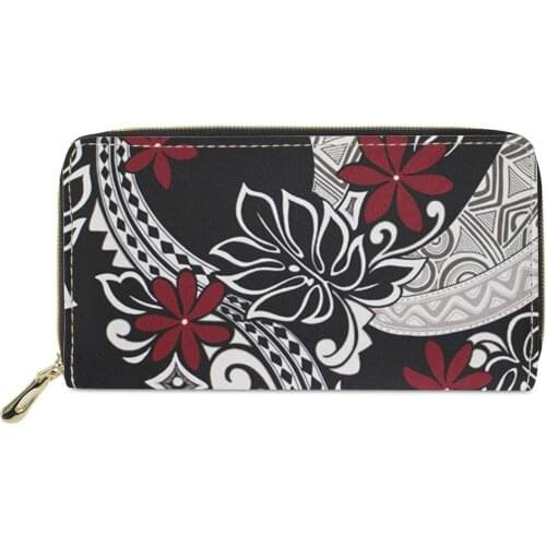 Women purses canta Wallets Females Long Purse PU Leather Cash Holder Females Polynesian tribal style Print custom Change Pocket