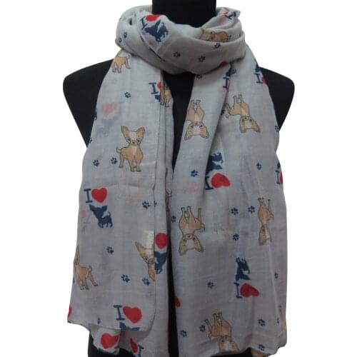 10pcs/lot Chihuahua Dog Animal Print Womens Long Scarf, Free Shipping
