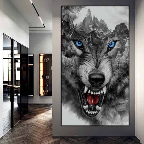 Animal Canvas Art Posters Ferocious Wolf Head Mountain Canvas Paintings Wall Picture Modern Picture Poster Prints for Home Decor