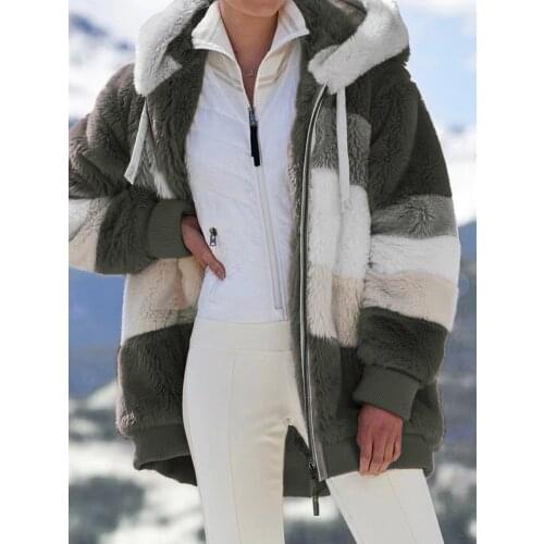 Winter Warm Teddy Coat Outwear Ladies Hooded Plush Jacket Women Thick Fluffy Hairy Fake Fur Clothes Plus Size Zipper Overcoat