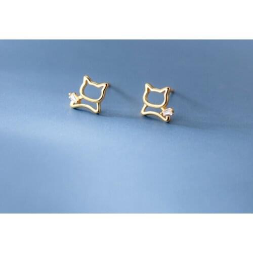 1pair Pet Cute 100% Real. 925 Sterling Silver Fine Jewelry CZ Open Kitten Cat Stud Earrings C-G9495