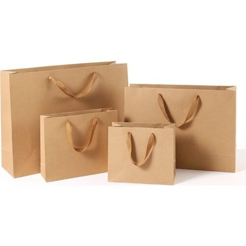 1pc Kraft Paper Bag Environment Friendly Kraft Paper Bag Gift Bag with Handles Recyclable Shop Store Packaging Bag Multi Size