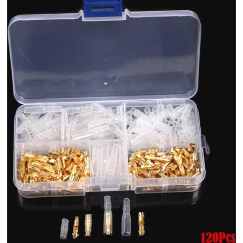 120pc Durable 3.5mm Brass Bullet Connectors Male & Female Terminals Set with Insulated Cover Kit for Car Motorcycle