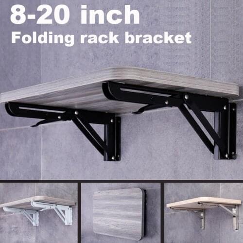 2 Pack 8-20Inch Black Triangle Folding Angle Bracket Adjustable Wall Mounted Durable Bearing Shelf Bracket DIY Home Table Bench