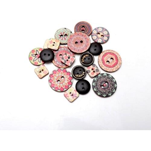 Multi-style DIY round square Two Holes buttons Wooden Sewing Buttons Scrapbooking Mixed Natural Color Costura Botones 30PCS