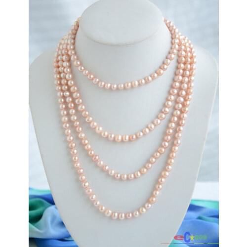 Free shipping Hot selling ******* Long 82" 8mm round pink freshwater pearl necklace
