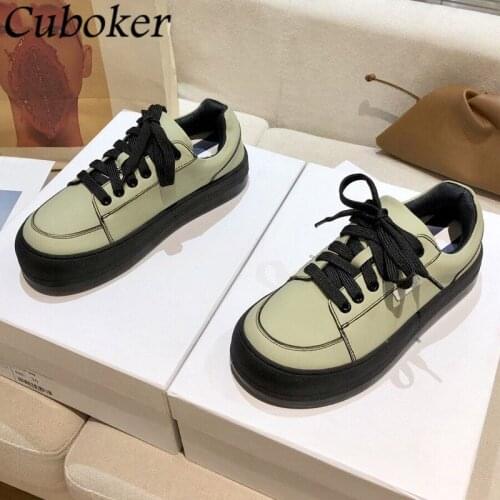 Brand Designer Women Trainer Sneakers Summer Round Toe Lace Up Female Thick Platform Loafers Leather Walking Shoes For Women