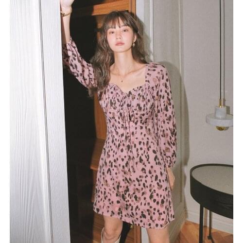 Will fall on the new smoke rope bind all leopard grain sexy women long sleeve skirt waist show thin dress