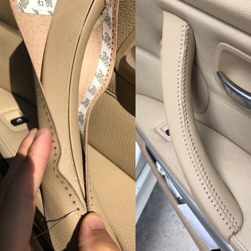 Hand sewing Micro Leather Right /left Door Panel Handle Pull Trim Cover Inner Handle Cover For BMW 3 Series E90 E91 325 330 318