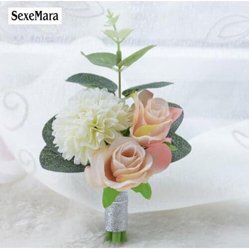 SexeMara Wedding groom Boutonniere Flower Brooch Hand Corsage Witness Boutonniere Groom Bridesmaid Groomsmen Wrist Flowers