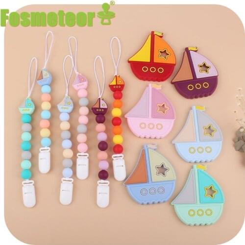 Fosmeteor Baby Silicone Colorful Sailboat Infant Silicone Pacifier Chain Toddler Pacifier Holder Anti-Drop Chain Teether Toys