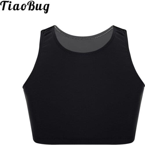 TiaoBug Kids Teens Solid Color Sleeveless Basic Sports Ballet Gymnastics Crop Top Children Girls Stage Performance Dance Costume