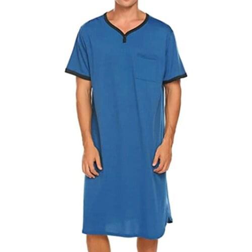 Men Sleep Robes Pajamas Causal Loose Pajamas Homewear Vintage Nightgown Bathrobes Breathable Sleepwear One-piece Plus Size