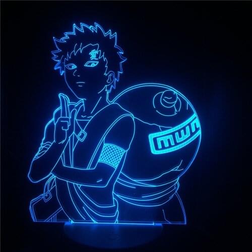 Naruto Gaara Lampara Toys Table Light Bedside Lamp 3D Color Changing LED Novelty Creative Dolls Gift Anime Figure Night Lighting