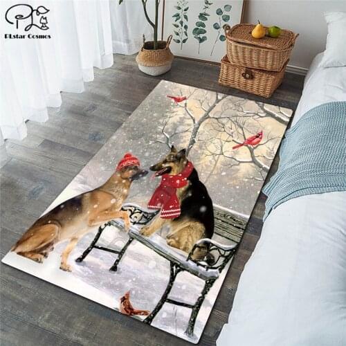 German Shepherd Merry Christmas Fashion Soft Flannel 3D Printed Rugs Mat Rugs Anti-slip Large Rug Carpet Home Decoration