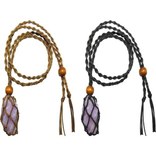 Natural Kunzite Pendant Healing Stone Necklace Lucky Love Purple Irregular Natural Rough Stone Crystal Necklace DIY Gift