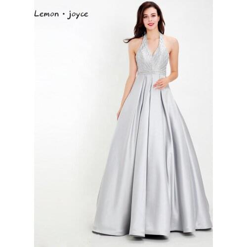 Lemon joyce Formal Evening Dresses 2020 Sexy V-neck Beading A-Line Prom Dresses Party Evening Gowns robe de soiree